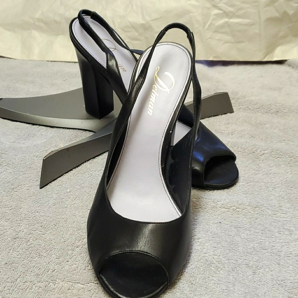 Delman Black open toe slingbacks 9 1/2M